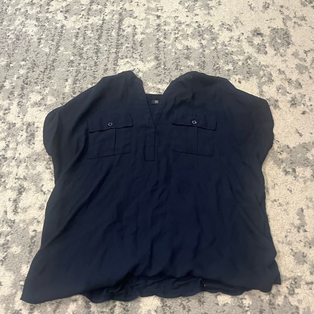 Navy Blue Blouse with Pockets